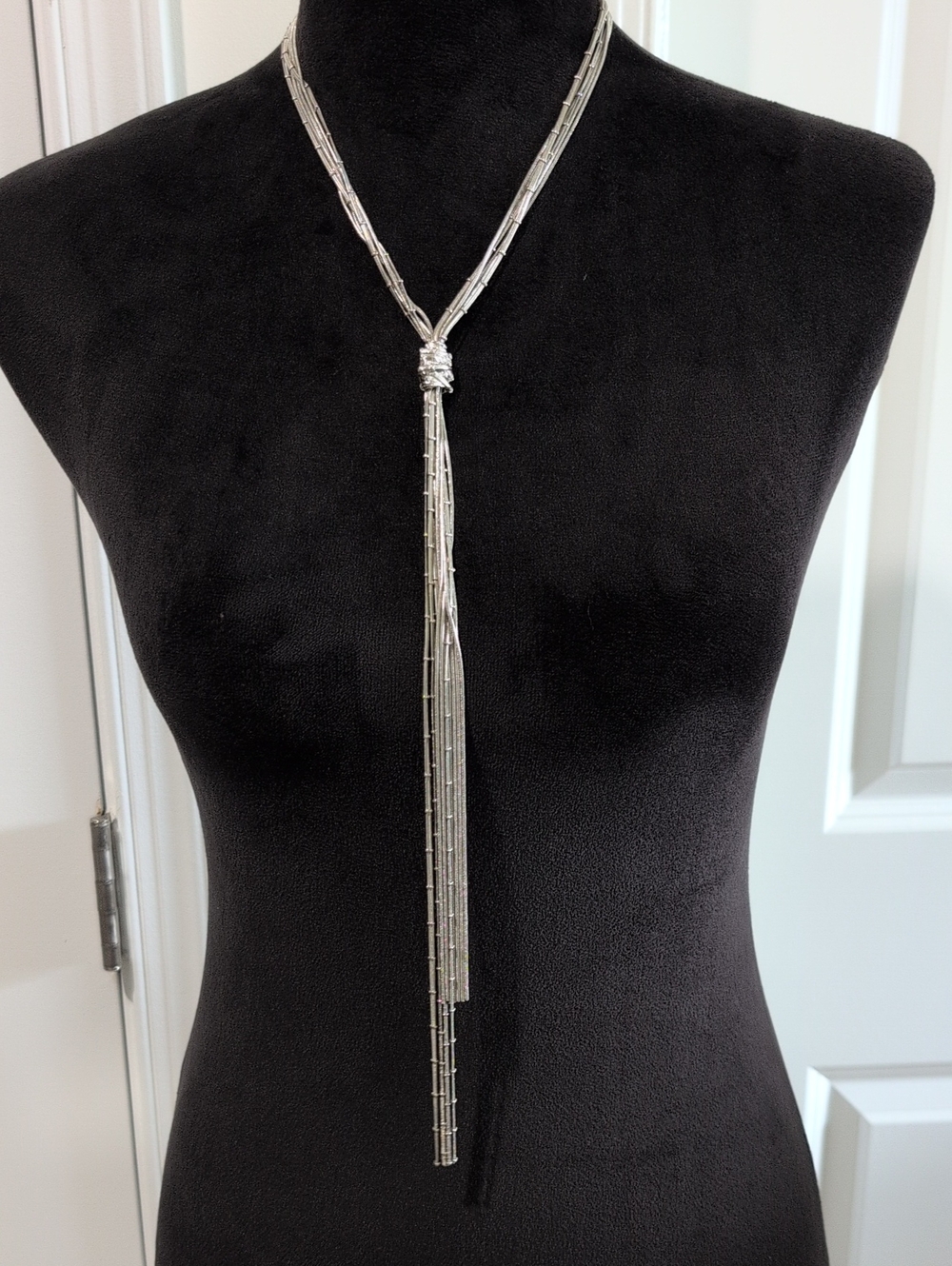 NWOT Chico's Silver Multi-Strand Lariat Necklace - Sleek Silver Statement